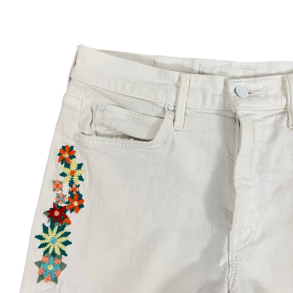 MOTHER The Dutchie Short Fray White Embroidered Floral Denim Shorts Size 27 - Picture 4 of 13